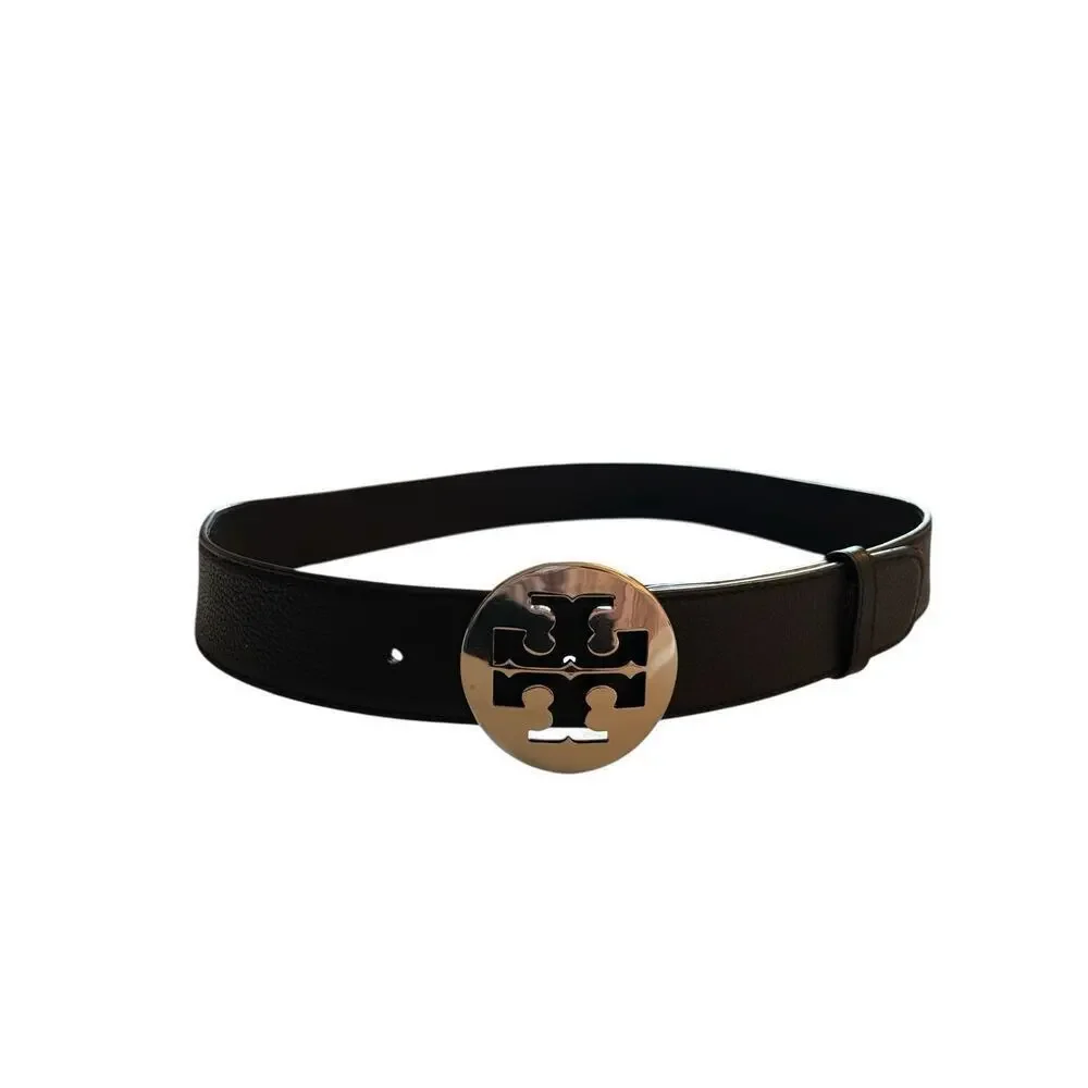 Tory Burch Signature Logo 1 1/2 Inch Wide Belt Silver Buckle 41” Inch Sz M